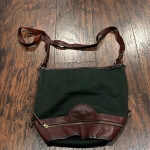 VTG made in USA Canvas Back shoulder bag green canvas brown leather trim EUC